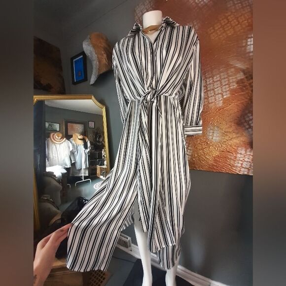 Zara Striped Black and White Women's Midi Dress - Picture 7 of 14